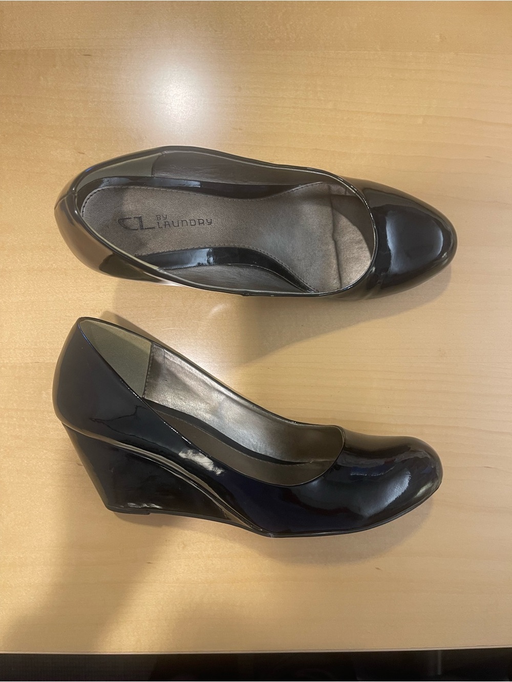 CL by Laundry Black Patent Wedge Heels